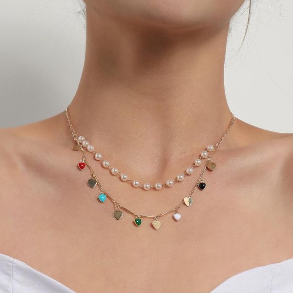 chokers multicolor heart necklaces for women fashion drop glaze peach pendant pearl two layers chain jewelry, Golden;silver
chokers multicolor heart necklaces for women fashion drop glaze peach pendant pearl two layers chain jewelry, Golden;silver
