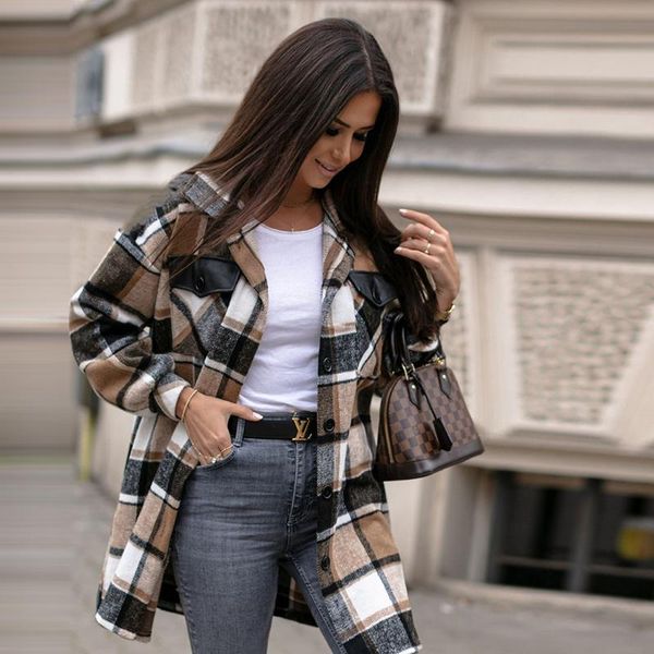 women's jackets pockets plaid streetwear wear casual long sleeve turn down single breast 2021 autumn winter warm short coat, Black;brown
women's jackets pockets plaid streetwear wear casual long sleeve turn down single breast 2021 autumn winter warm short coat, Black;brown