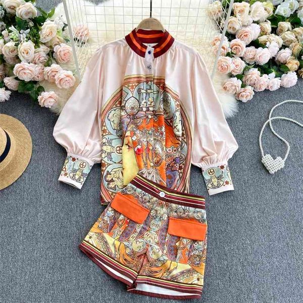 spring autumn retro print suit for women lantern sleeve loose casual + high waist wide leg short pants two piece set outfit 210428, White
spring autumn retro print suit for women lantern sleeve loose casual + high waist wide leg short pants two piece set outfit 210428, White
