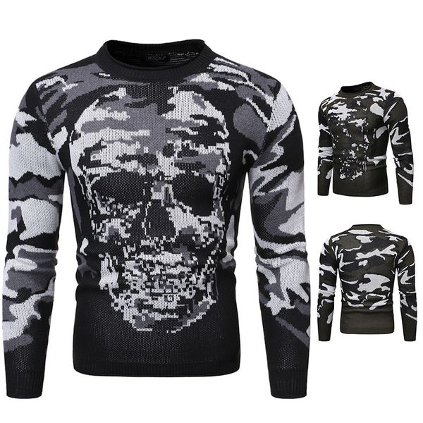 fashion sweater men's pullover crew neck camouflage skull head knitted in autumn and winter of 2021 large loose, White;black
fashion sweater men's pullover crew neck camouflage skull head knitted in autumn and winter of 2021 large loose, White;black