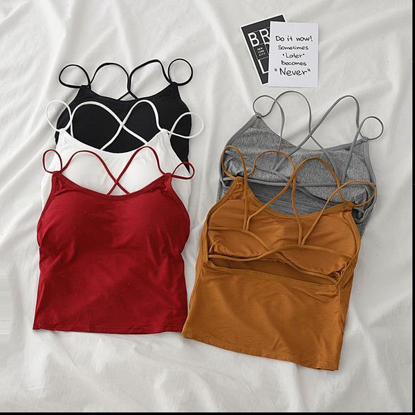 women tank spaghetti bra female solid cottons underwear for summer, White
women tank spaghetti bra female solid cottons underwear for summer, White