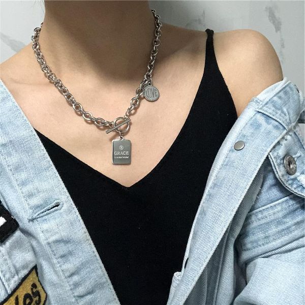 fashion round square combination letter necklace punk tide hip-hop street chains, Silver
fashion round square combination letter necklace punk tide hip-hop street chains, Silver