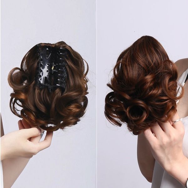 on korean clip curly wig women's plate hair lazy big wave natural short horsetail, Black
on korean clip curly wig women's plate hair lazy big wave natural short horsetail, Black
