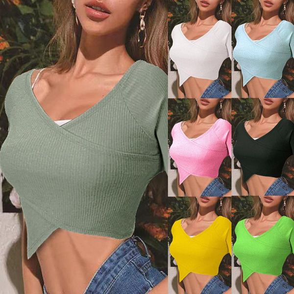 women's t-shirt summer fashion shirt v-neck high waist tight cross hem short sleeve female 2021, White
women's t-shirt summer fashion shirt v-neck high waist tight cross hem short sleeve female 2021, White
