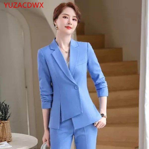 women's two piece pants casual suit set summer elegant ladies blue purple blazer jacket business attire, White
women's two piece pants casual suit set summer elegant ladies blue purple blazer jacket business attire, White