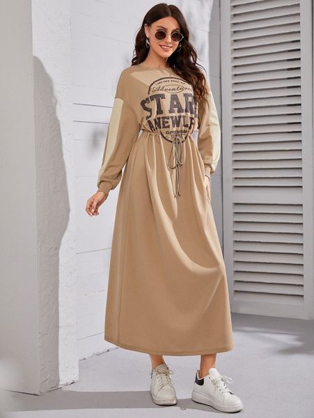 slogan graphic drop shoulder drawstring waist dress a3aq#, Black;gray
slogan graphic drop shoulder drawstring waist dress a3aq#, Black;gray