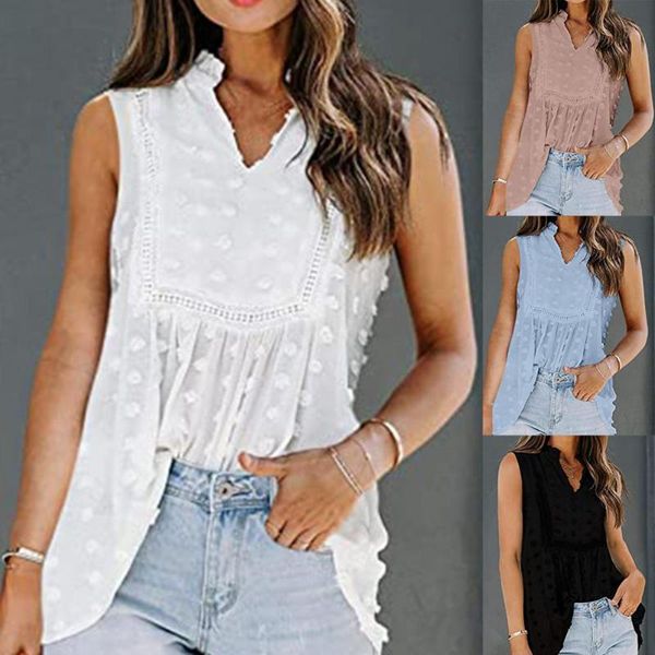 women's t-shirt sanwood summer polka dot women blouse sleeveless v neck tunic casual office lady elegant blusas femininas, White
women's t-shirt sanwood summer polka dot women blouse sleeveless v neck tunic casual office lady elegant blusas femininas, White