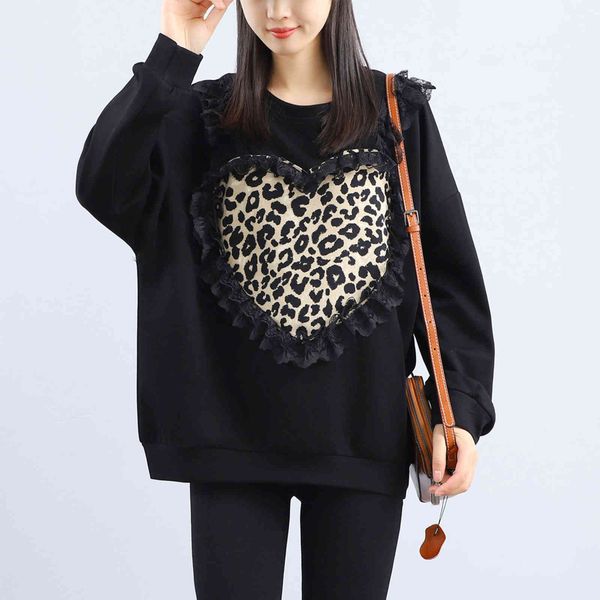 hoodies 2021 autumn winter leopard print love sweater women's loose splicing lace versatile long sleeve pullover top, Black
hoodies 2021 autumn winter leopard print love sweater women's loose splicing lace versatile long sleeve pullover top, Black