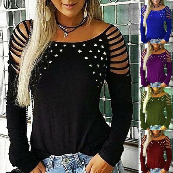 women hollow shirts blouse sequin long sleeve cold shoulder shirt loose female plus size blouses women's &, White
women hollow shirts blouse sequin long sleeve cold shoulder shirt loose female plus size blouses women's &, White