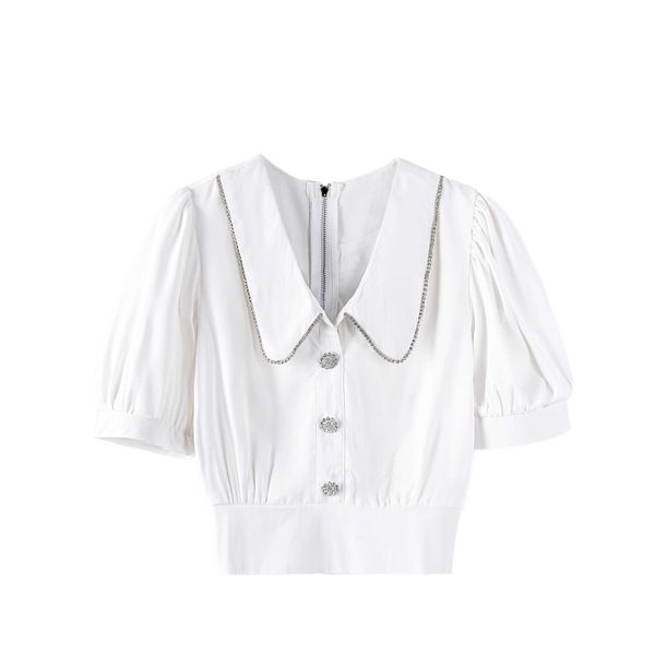 chiffon shirts spring summer short sleeve waist turn-down collar casual women 210615, White
chiffon shirts spring summer short sleeve waist turn-down collar casual women 210615, White