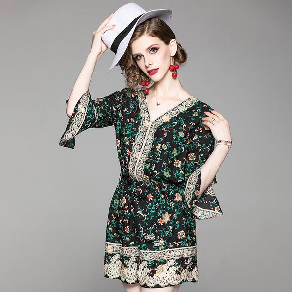 women's jumpsuits & rompers half sleeve vintage floral printed romper women summer v neck ladies elegant casual loose bohemian playsuit, Black;white
women's jumpsuits & rompers half sleeve vintage floral printed romper women summer v neck ladies elegant casual loose bohemian playsuit, Black;white
