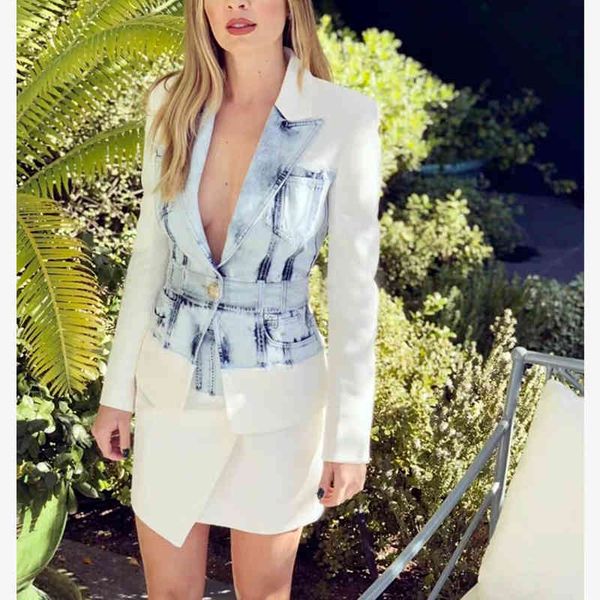 women's suits & blazers denim jacket female personality design coat casual single button white stitching women suit q, White;black
women's suits & blazers denim jacket female personality design coat casual single button white stitching women suit q, White;black