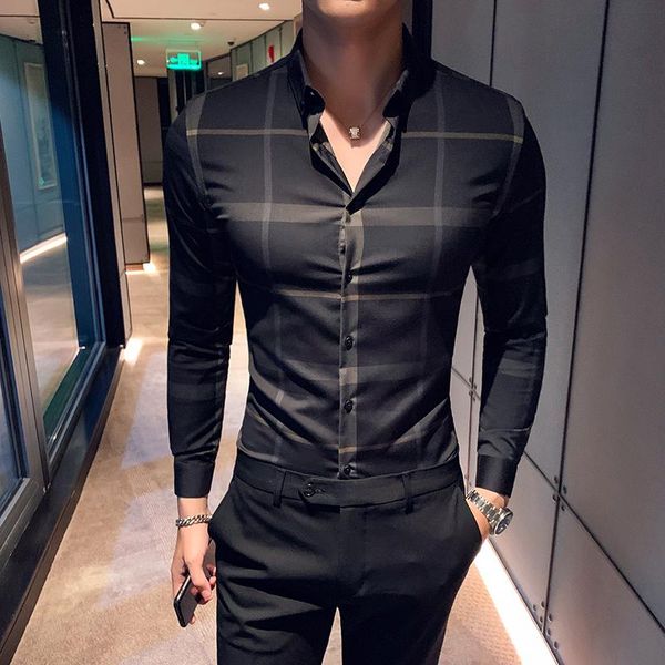 men's casual shirts .plaid men fashion business dress man long sleeve slim fit social party blouse camisa mascu, White;black
men's casual shirts .plaid men fashion business dress man long sleeve slim fit social party blouse camisa mascu, White;black