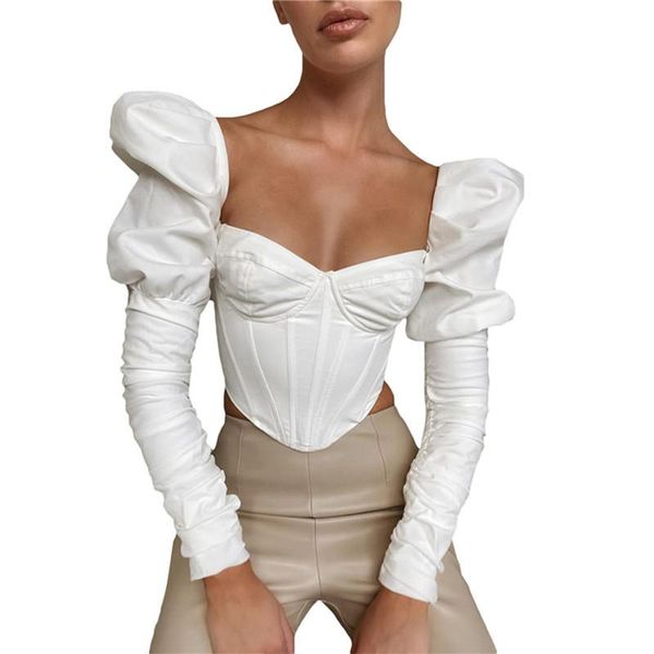 women's t-shirt autumn women retro shirts solid color puff sleeve square collar slim blouses fashion ladies bare belly bottoming shirt, White
women's t-shirt autumn women retro shirts solid color puff sleeve square collar slim blouses fashion ladies bare belly bottoming shirt, White