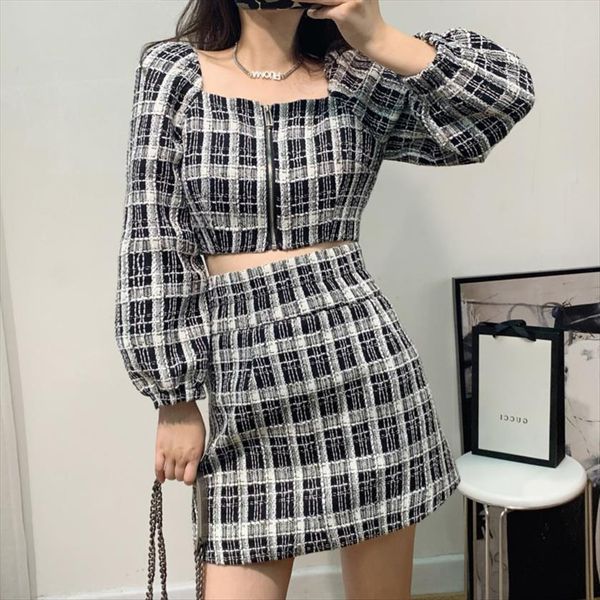 autumn korean vintage plaid two women tracksuits piece set zipper crop bodycon mini skirt fashion 2 outfits for suits, Gray
autumn korean vintage plaid two women tracksuits piece set zipper crop bodycon mini skirt fashion 2 outfits for suits, Gray