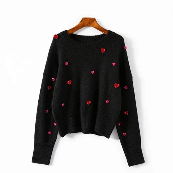 women's sweaters women black sweater o-neck heart gemstone autumn female knit pullover, White;black
women's sweaters women black sweater o-neck heart gemstone autumn female knit pullover, White;black