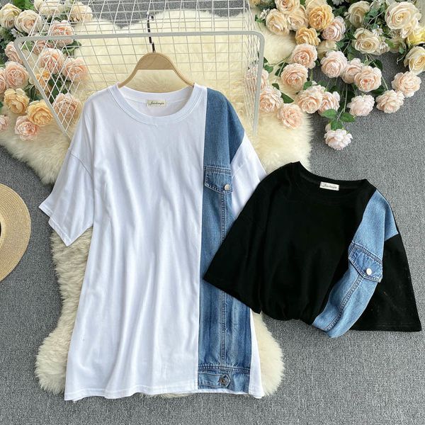 short-sleeved t-shirt women's design sense ancient denim stitching loose all-match blouse summer clothes 210525, White
short-sleeved t-shirt women's design sense ancient denim stitching loose all-match blouse summer clothes 210525, White