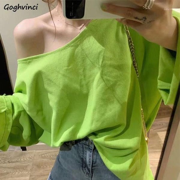 women's t-shirt long sleeve t-shirts women adjustable shoulder female fashion solid streetwear loose green vintage clothes woman, White
women's t-shirt long sleeve t-shirts women adjustable shoulder female fashion solid streetwear loose green vintage clothes woman, White