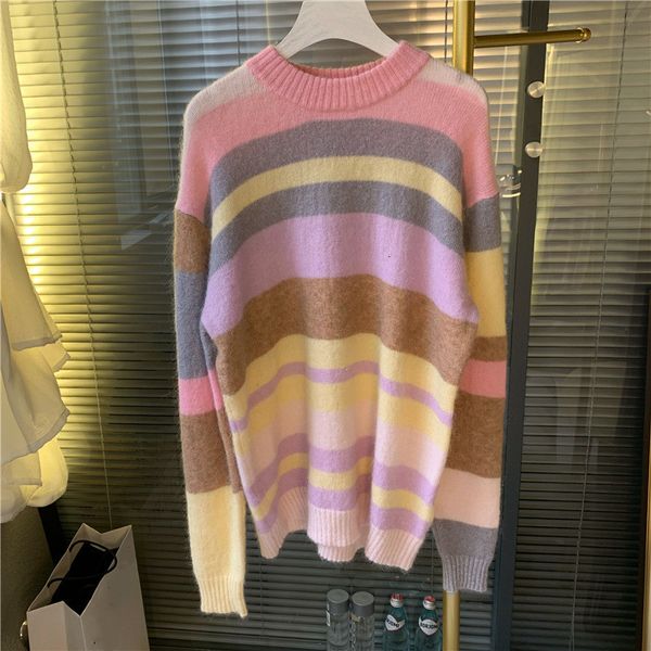 sweaters women's sweater rainbow striped loose o-neck casual early autumn ladies knit top, White;black
sweaters women's sweater rainbow striped loose o-neck casual early autumn ladies knit top, White;black