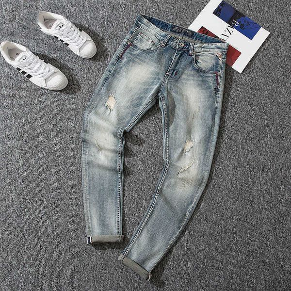 men's jeans italian fashion retro light gray blue elastic slim fit ripped patchwork designer denim pants 8cj1
men's jeans italian fashion retro light gray blue elastic slim fit ripped patchwork designer denim pants 8cj1