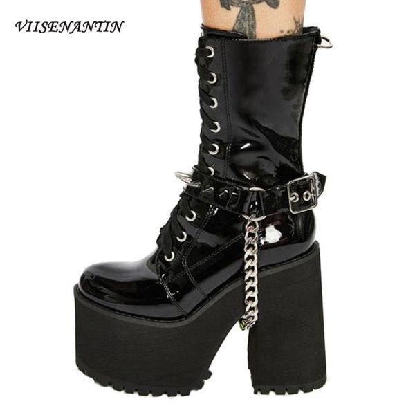 boots autumn and winter thick high-heeled metal chain rivet waterproof platform belt buckle side zipper black
boots autumn and winter thick high-heeled metal chain rivet waterproof platform belt buckle side zipper black