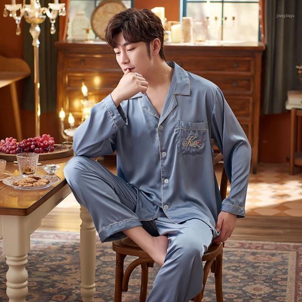 pajamas set loose casual long sleeve 2pcs pijamas suit spring summer men sleepwear plus size soft satin shirt&pant male homewear men's, Black;brown
pajamas set loose casual long sleeve 2pcs pijamas suit spring summer men sleepwear plus size soft satin shirt&pant male homewear men's, Black;brown