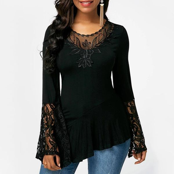 women's t-shirt solid splice lace shirts flare sleeve female casual slim ladies tee shirt plus size 5xl spring, White
women's t-shirt solid splice lace shirts flare sleeve female casual slim ladies tee shirt plus size 5xl spring, White