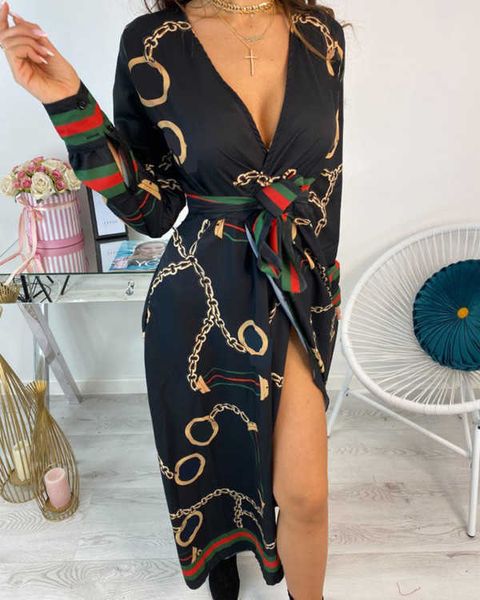 brand casual dresses 2021 women summer deep v-neck high waist with belt long chain printing fashion evening party s, Black;gray
brand casual dresses 2021 women summer deep v-neck high waist with belt long chain printing fashion evening party s, Black;gray