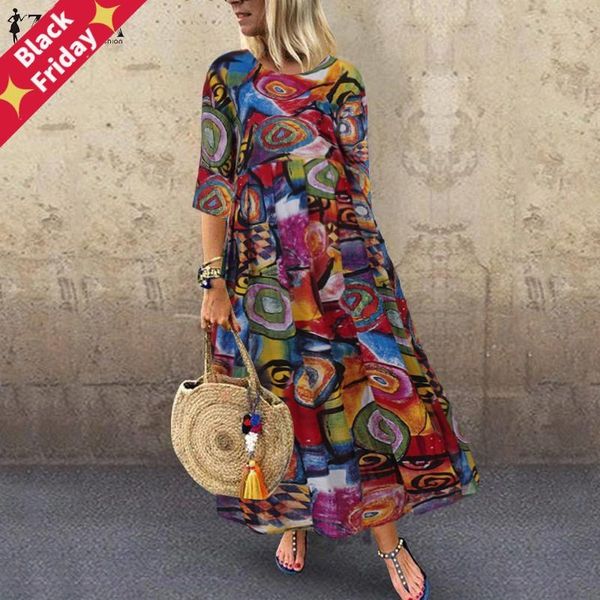 autumn summer zanzea pleated dress women vintage vestidos robe printed long maxi dresses plus size femme 3/4 sleeve tunic casual, Black;gray
autumn summer zanzea pleated dress women vintage vestidos robe printed long maxi dresses plus size femme 3/4 sleeve tunic casual, Black;gray