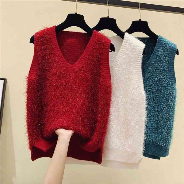 women's vests v-neck sleeveless solid sweater vest women loose bright silk tassel side slits simple style knitted clothes female t, Black;white
women's vests v-neck sleeveless solid sweater vest women loose bright silk tassel side slits simple style knitted clothes female t, Black;white