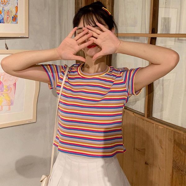 women's t-shirt sweet rainbow stripe women summer minimalist short sleeve clothes vogue tee shirt couple harajuku, White
women's t-shirt sweet rainbow stripe women summer minimalist short sleeve clothes vogue tee shirt couple harajuku, White