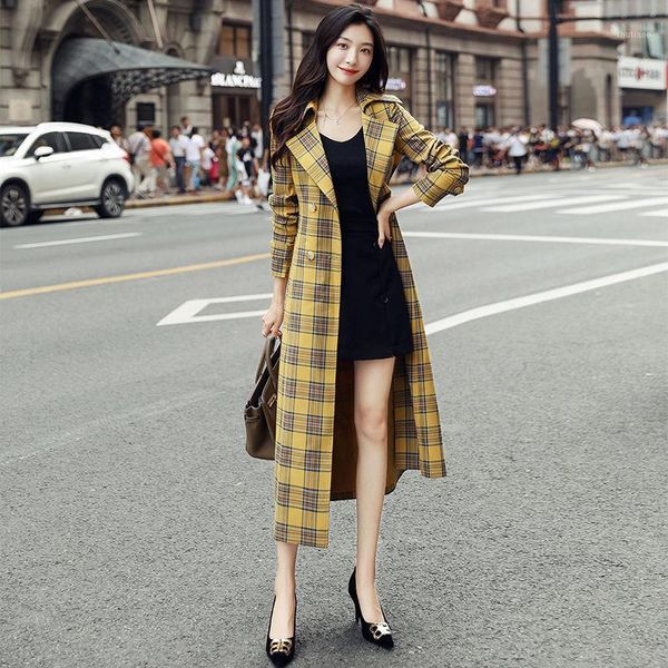 spring and autumn yellow plaid windbreaker women's mid-length over the knee british style coat wool & blends, Black
spring and autumn yellow plaid windbreaker women's mid-length over the knee british style coat wool & blends, Black