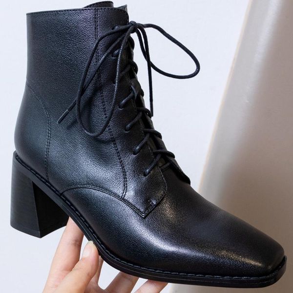 boots women's genuine leather thick high heel lace-up autumn ankle square toe elegant ladies soft comfortable short booties shoe, Black
boots women's genuine leather thick high heel lace-up autumn ankle square toe elegant ladies soft comfortable short booties shoe, Black