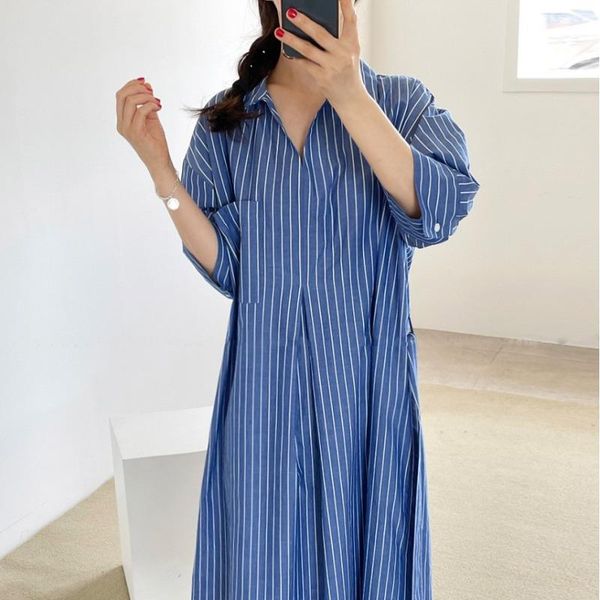 casual dresses blue and white stripe dress women summer french style blouse three sleeve loose oversize vestidos de mujer, Black;gray
casual dresses blue and white stripe dress women summer french style blouse three sleeve loose oversize vestidos de mujer, Black;gray