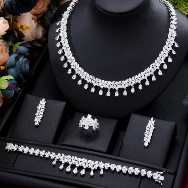earrings & necklace gorgeous trendy 4pcs luxury waterdrop statement jewelry set for women wedding cubic zircon cz african dubai bridal, Silver
earrings & necklace gorgeous trendy 4pcs luxury waterdrop statement jewelry set for women wedding cubic zircon cz african dubai bridal, Silver