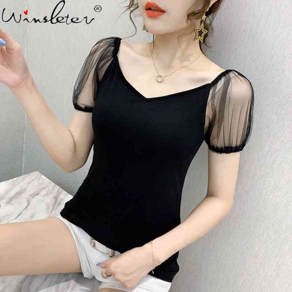 women's t-shirt summer korean style t-shirt fashion v-neck patchwork mesh women puff sleeve ropa mujer casual cotton tee, White
women's t-shirt summer korean style t-shirt fashion v-neck patchwork mesh women puff sleeve ropa mujer casual cotton tee, White