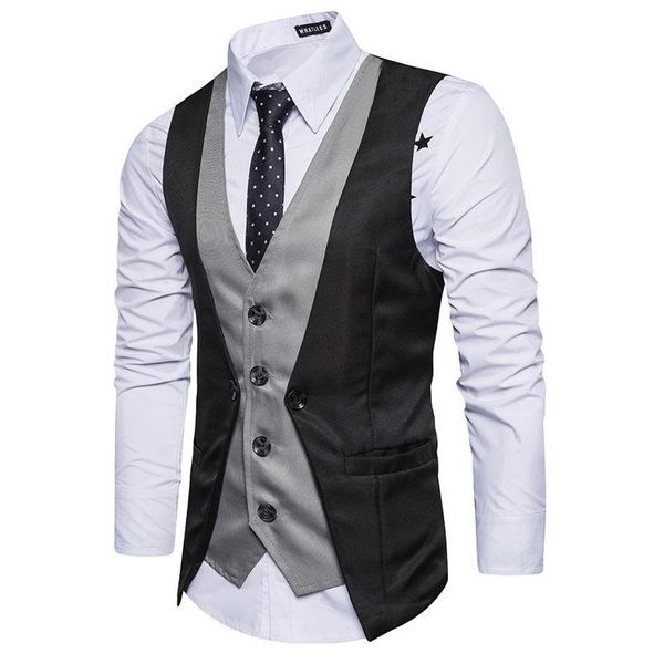 men's vests stitching fake two-piece single-breasted casual vest gilet homme for men waistcoat dress, Black;white
men's vests stitching fake two-piece single-breasted casual vest gilet homme for men waistcoat dress, Black;white