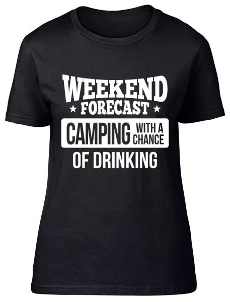 weekend forecast camping with a chance of drinking fitted womens ladies t shirt, White;black
weekend forecast camping with a chance of drinking fitted womens ladies t shirt, White;black
