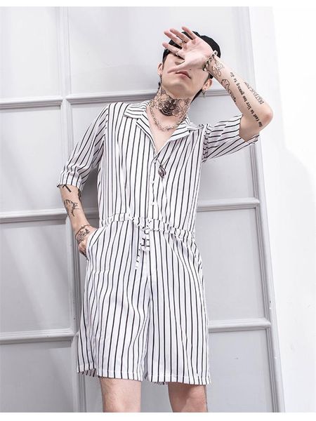 men's tracksuits summer hip-hop black and white vertical stripe short sleeve pants fashion personality youth large size jumpsuit, Gray
men's tracksuits summer hip-hop black and white vertical stripe short sleeve pants fashion personality youth large size jumpsuit, Gray