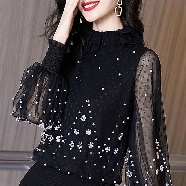 long sleeve black dot women shirts blusas mujer de moda beading stand collar blouses blusa e180, White
long sleeve black dot women shirts blusas mujer de moda beading stand collar blouses blusa e180, White