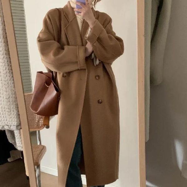 women's wool & blends long woolen coat autumn/winter women jacket 2021 british female mid-length warm korean high-end outwear, Black
women's wool & blends long woolen coat autumn/winter women jacket 2021 british female mid-length warm korean high-end outwear, Black