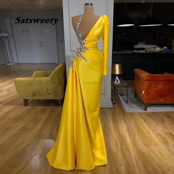 gold yellow one shoulder long sleeve prom dresses illusion beading chic party dress vestidos zipper back evening gowns, Black
gold yellow one shoulder long sleeve prom dresses illusion beading chic party dress vestidos zipper back evening gowns, Black