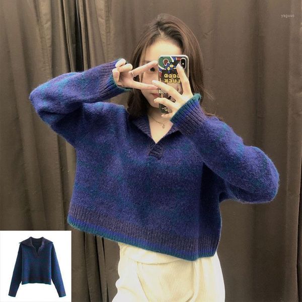 fall/winter women's sweater plaid print collar short trend casual retro fashion knitted top, White;black
fall/winter women's sweater plaid print collar short trend casual retro fashion knitted top, White;black