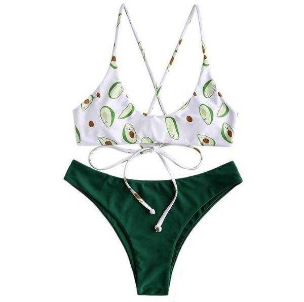 women's swimwear summer ladies split set adults women leisure style creative avocado printing lace up backless bikini swimsuit, White;black
women's swimwear summer ladies split set adults women leisure style creative avocado printing lace up backless bikini swimsuit, White;black