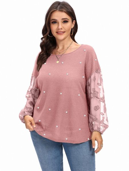 plus contrast mesh pearls bishop sleeve tee x1ve#, Black
plus contrast mesh pearls bishop sleeve tee x1ve#, Black