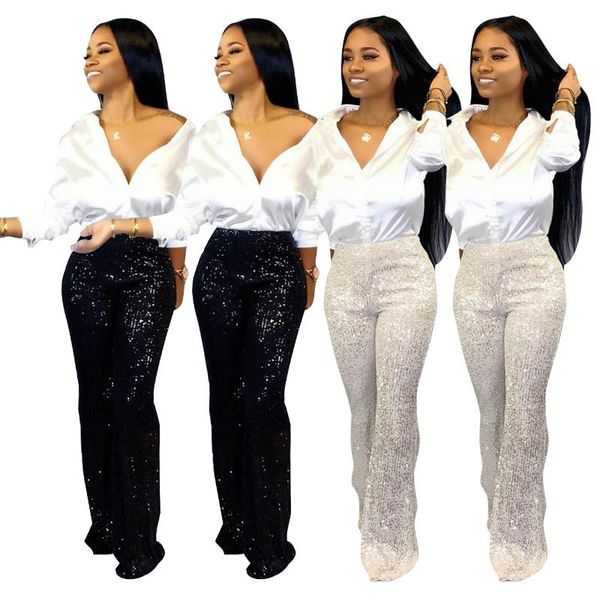 women's pants & capris fashion shinny sequin women high waist wide leg long trousers club wear party streetwear casual falre pant solid, Black;white
women's pants & capris fashion shinny sequin women high waist wide leg long trousers club wear party streetwear casual falre pant solid, Black;white