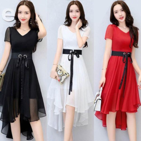 summer slim chiffon dress 2021 women's korean version fit medium length vestido casual dresses, Black;gray
summer slim chiffon dress 2021 women's korean version fit medium length vestido casual dresses, Black;gray
