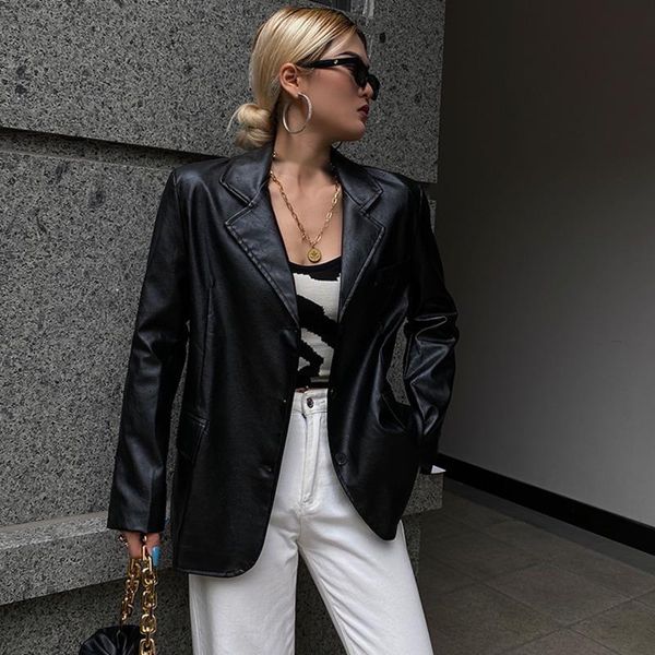 women's leather & faux womengaga v collar pu coat women 2021 autumn loose casual fashion jacket korean slim winter 2r3g, Black
women's leather & faux womengaga v collar pu coat women 2021 autumn loose casual fashion jacket korean slim winter 2r3g, Black