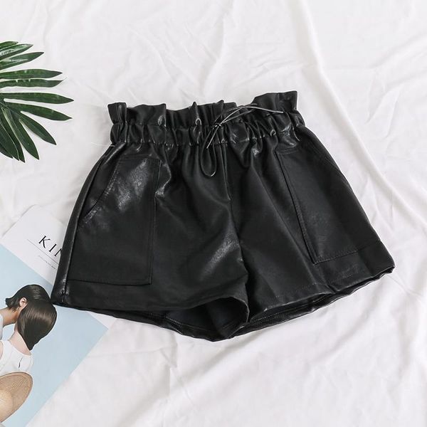 women's shorts women high waist pu leather ruffle lace-up with pocket autumn winter casual fashion, White;black
women's shorts women high waist pu leather ruffle lace-up with pocket autumn winter casual fashion, White;black