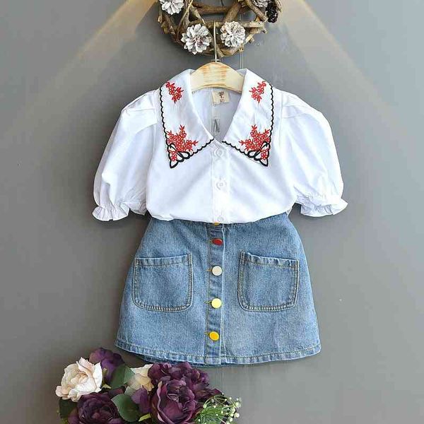 summer children's clothing girls set korean fashion embroidered short-sleeve shirt + denim skirt two-piece girl clothes 210515, White
summer children's clothing girls set korean fashion embroidered short-sleeve shirt + denim skirt two-piece girl clothes 210515, White